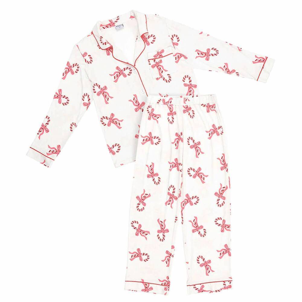 NEW BELLA SLEEP + SPA women's full-length bamboo pj set in ivory + candy canes